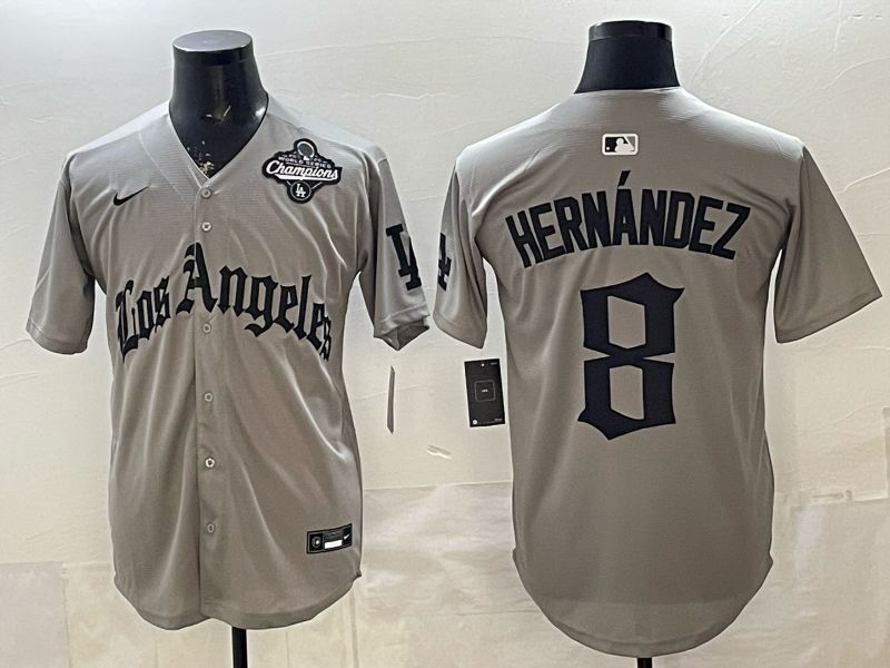 Men 2026 Los Angeles Dodgers #8 Hernandez Grey Five generations Nike MLB Jersey style 0012->los angeles dodgers->MLB Jersey